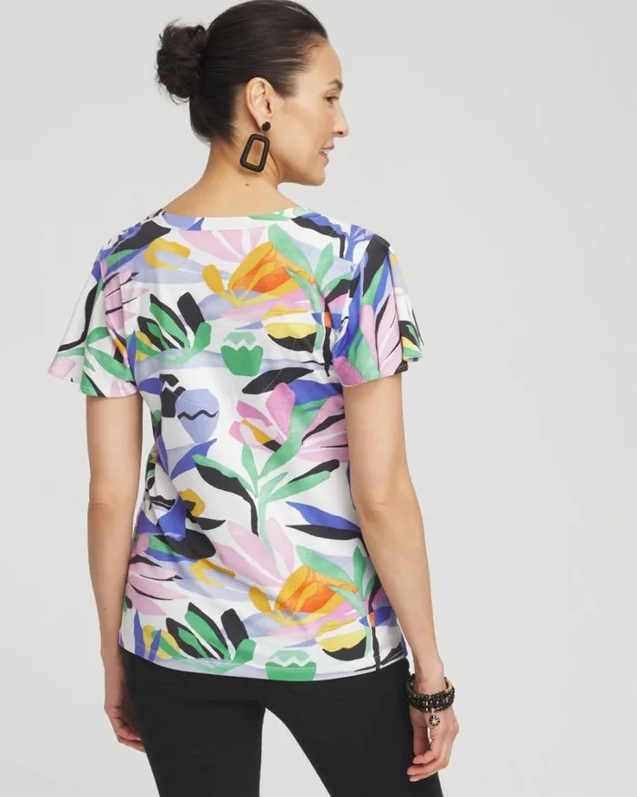 Chico039s Tops Tropical Flutter Sleeve Tee Purple Nightshade 8211 Clothing