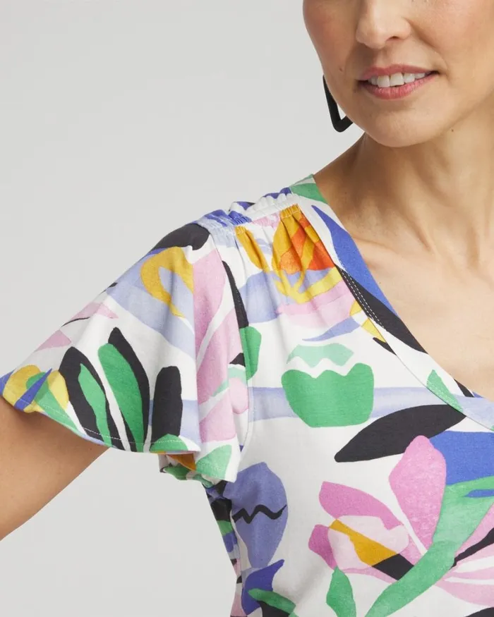 Chico039s Tops Tropical Flutter Sleeve Tee Purple Nightshade 8211 Clothing