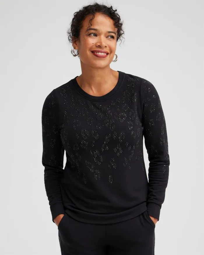 Chico039s Tops Zenergy Embellished Animal Print Top Black 8211 Clothing