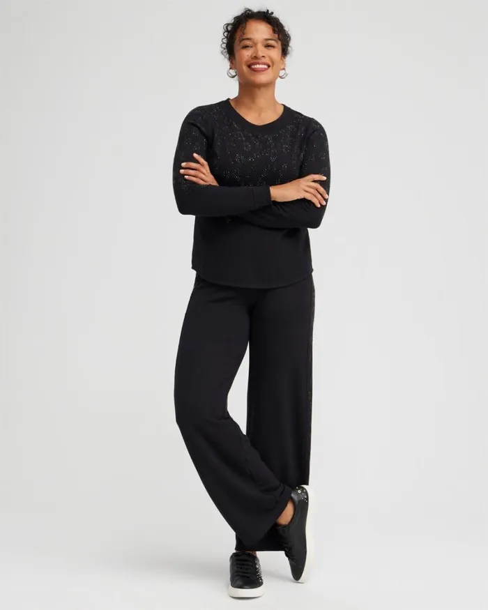 Chico039s Tops Zenergy Embellished Animal Print Top Black 8211 Clothing
