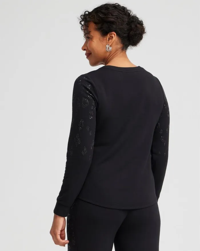 Chico039s Tops Zenergy Embellished Animal Print Top Black 8211 Clothing