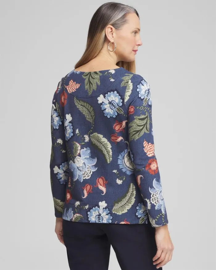 Chico039s Tops Zenergy Floral Pullover Classic Navy 8211 Clothing