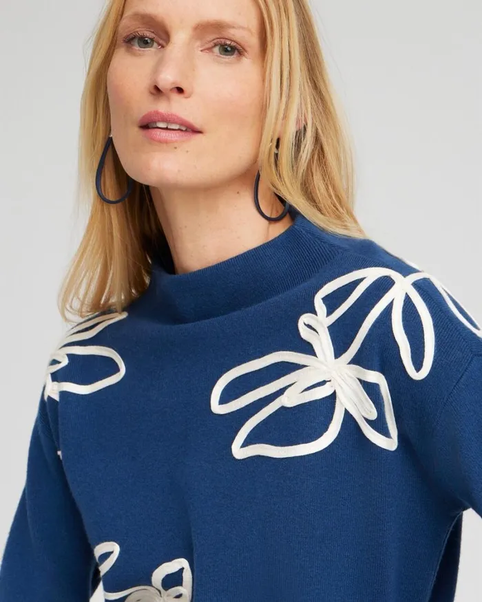 Chico039s Tops Zenergy Luxe Cashmere Blend Soutache Top Azores Blue 8211 Clothing