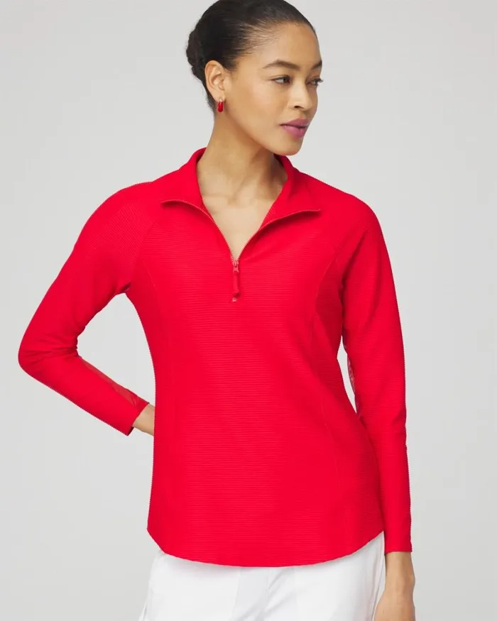 Chico039s Tops Zenergy Mesh Detail Zip Pullover Madeira Red 8211 Clothing