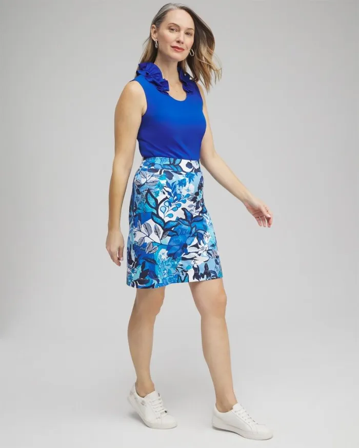 Chico039s Tops Zenergy Ruffle Neck Tank Intense Azure 8211 Clothing