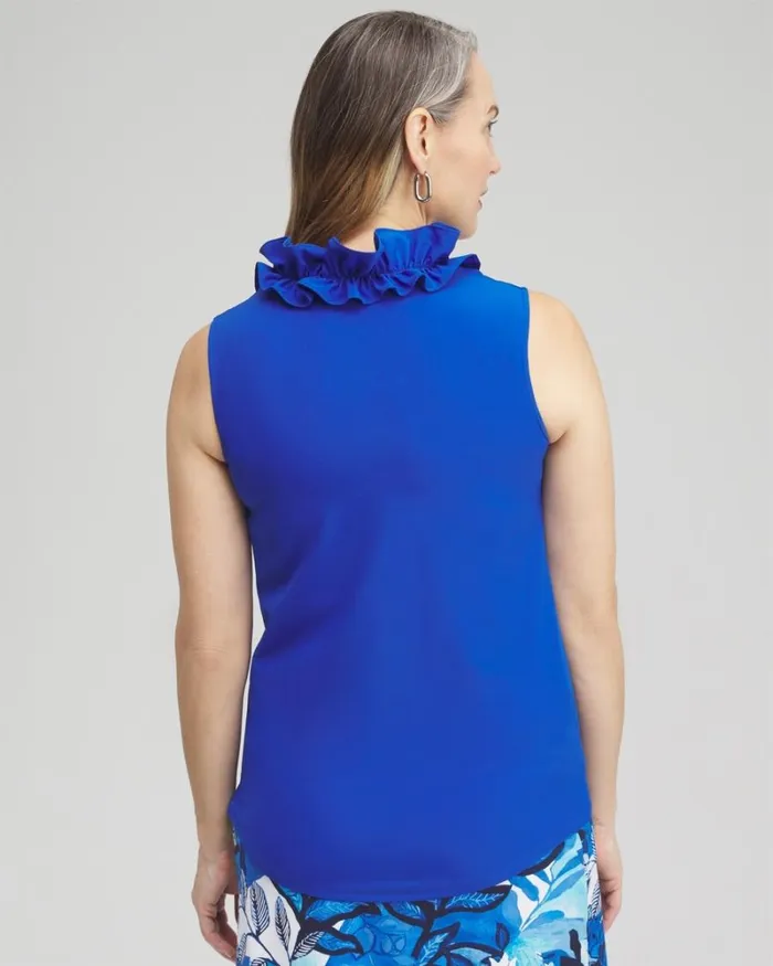 Chico039s Tops Zenergy Ruffle Neck Tank Intense Azure 8211 Clothing