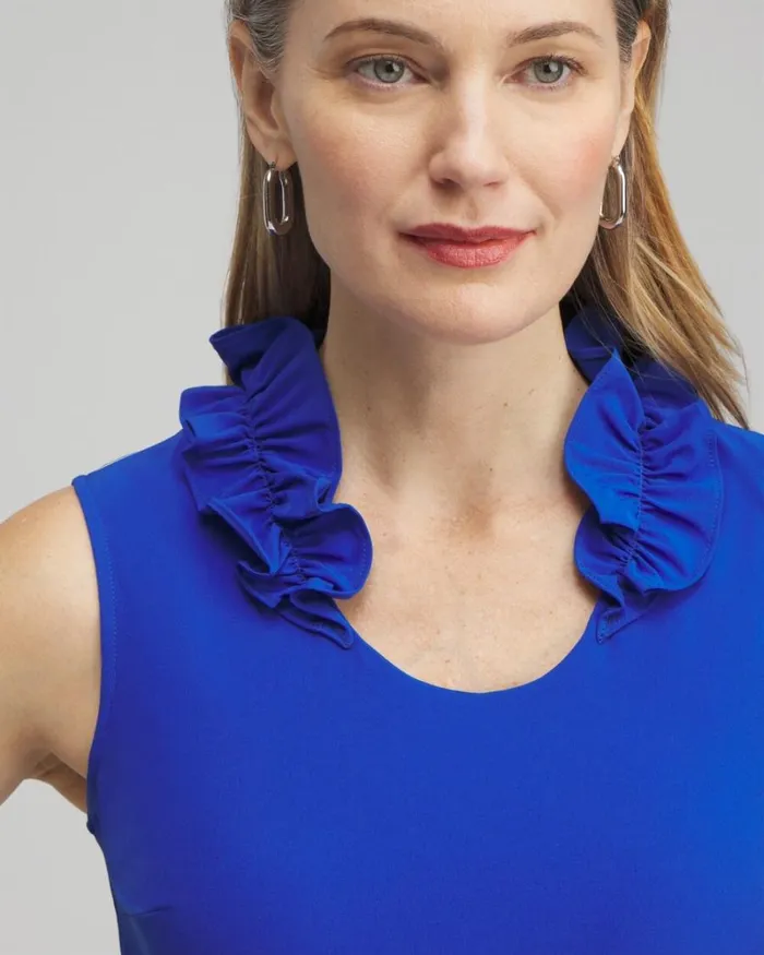 Chico039s Tops Zenergy Ruffle Neck Tank Intense Azure 8211 Clothing
