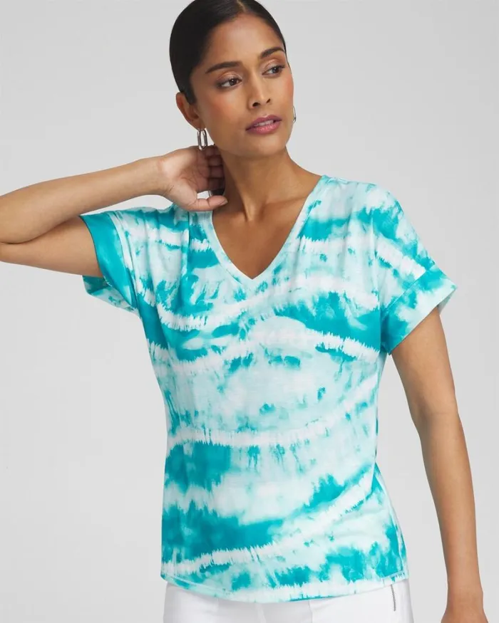 Chico039s Tops Zenergy Stripe Tie Dye Tee Oceano 8211 Clothing