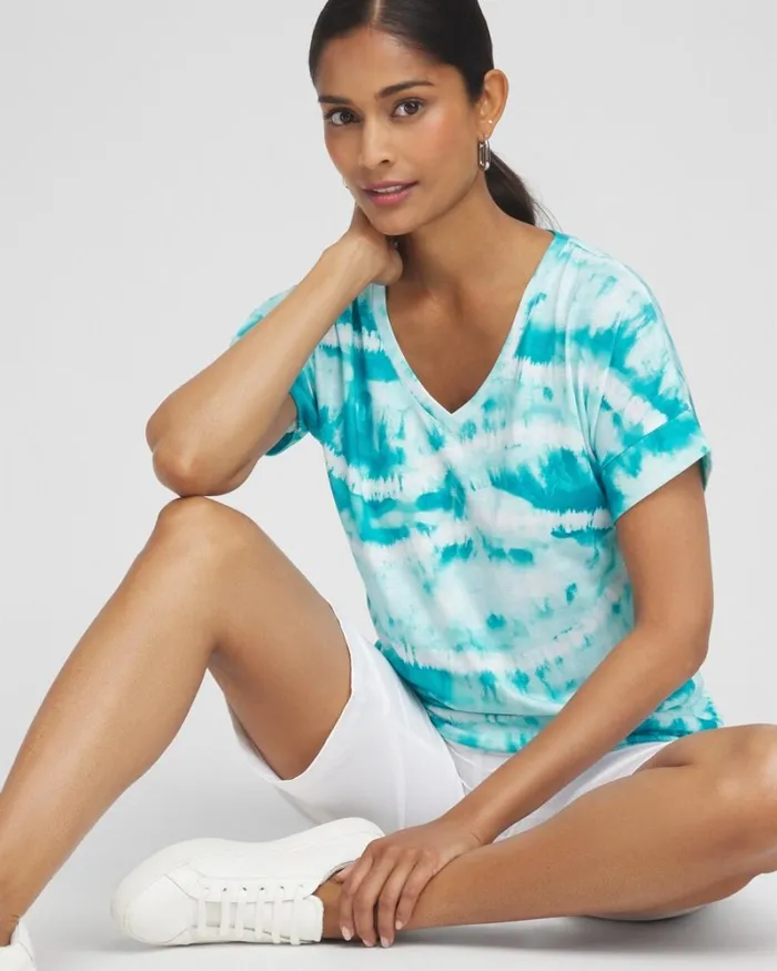Chico039s Tops Zenergy Stripe Tie Dye Tee Oceano 8211 Clothing