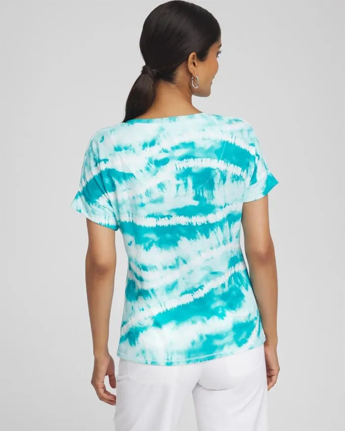 Chico039s Tops Zenergy Stripe Tie Dye Tee Oceano 8211 Clothing