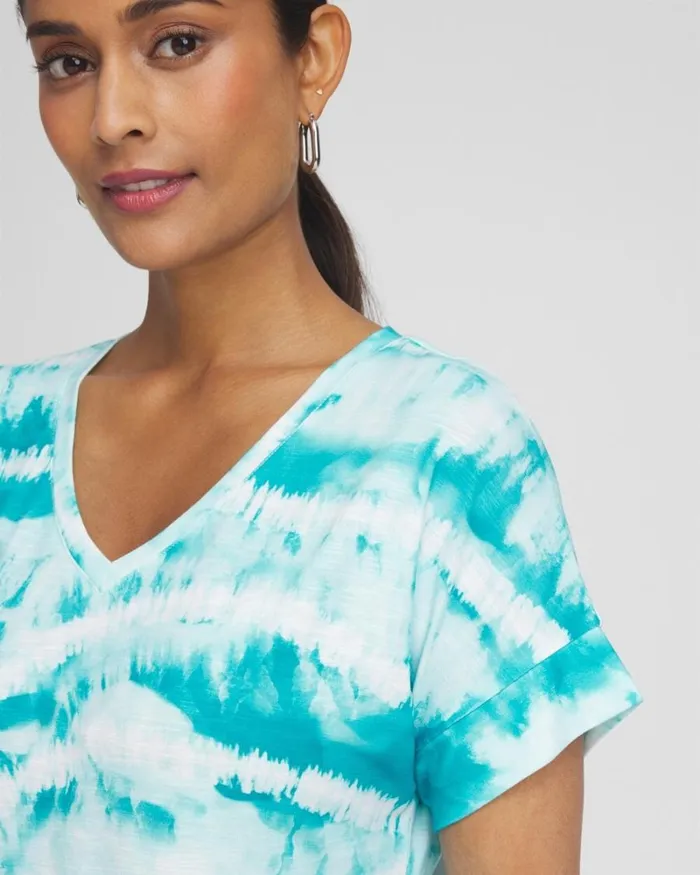 Chico039s Tops Zenergy Stripe Tie Dye Tee Oceano 8211 Clothing