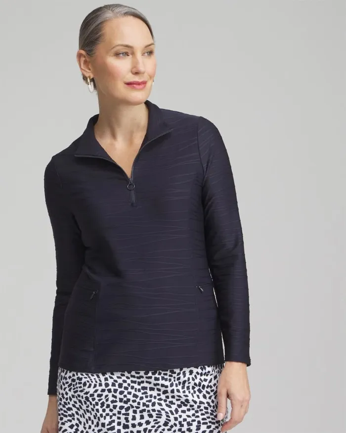 Chico039s Tops Zenergy UPF Knit Jacquard Pullover Classic Navy 8211 Clothing