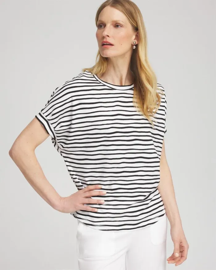 Chico039s Tops Zenergy UPF Knit Stripe Tee Black 8211 Clothing