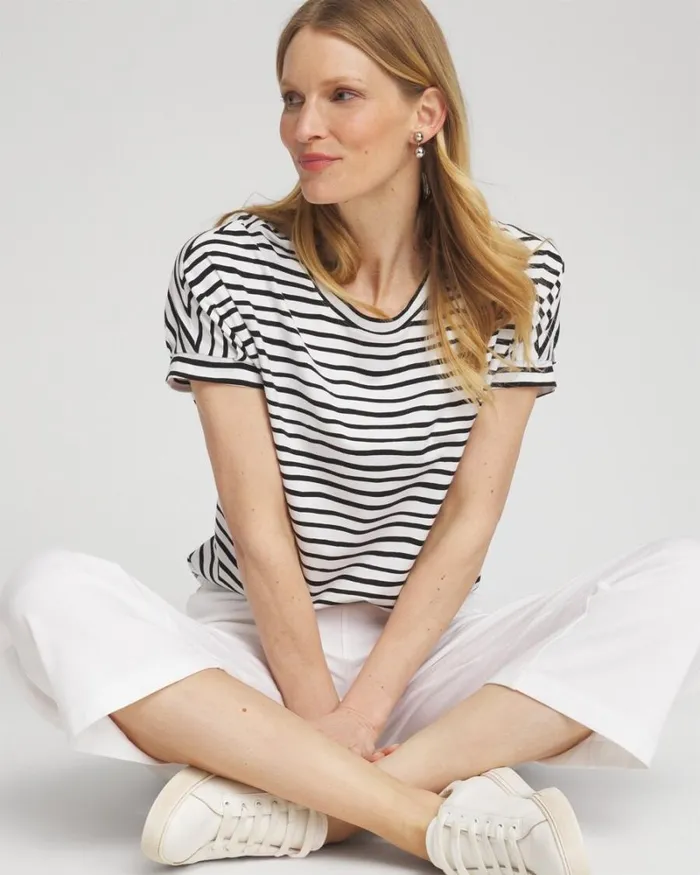 Chico039s Tops Zenergy UPF Knit Stripe Tee Black 8211 Clothing