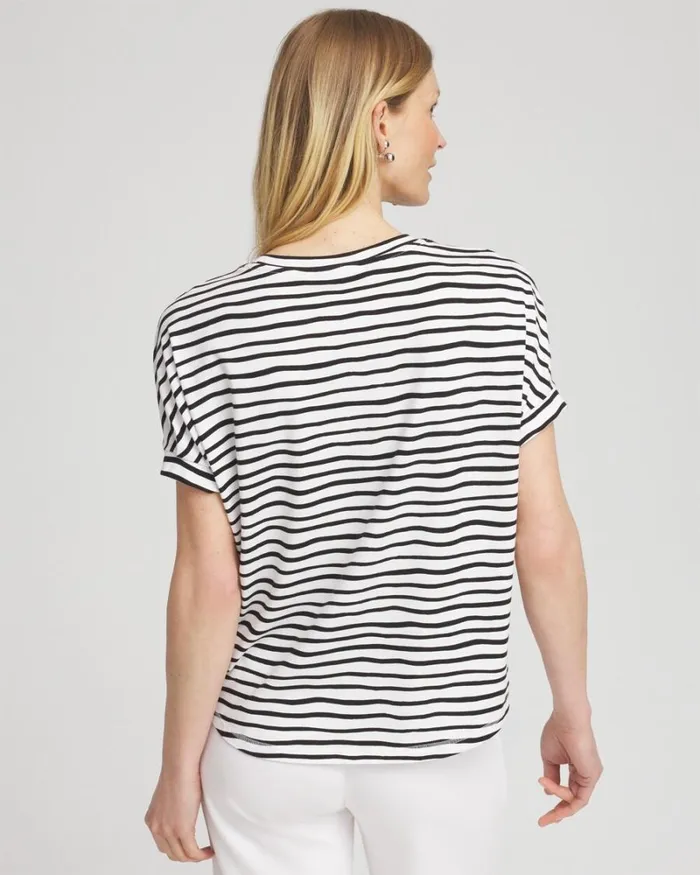 Chico039s Tops Zenergy UPF Knit Stripe Tee Black 8211 Clothing
