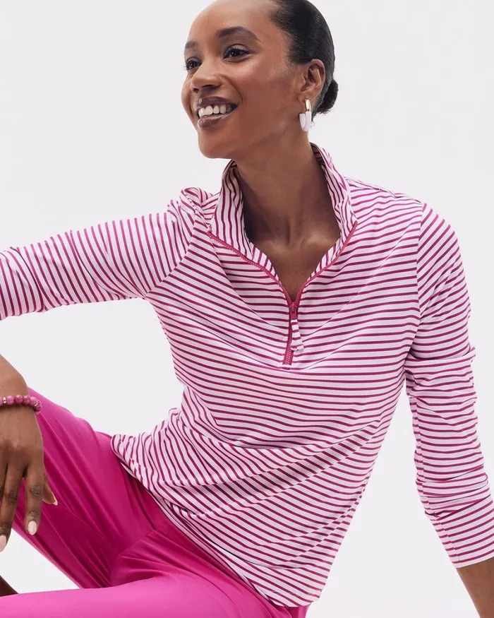 Chico039s Tops Zenergy UPF Stripe Long Sleeve Top Magenta Rose 8211 Clothing