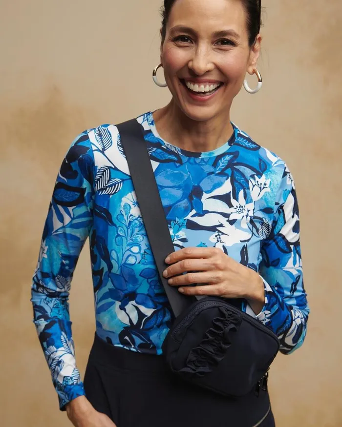 Chico039s Tops Zenergyu00AE UPF Floral Sun Tee Intense Azure 8211 Clothing