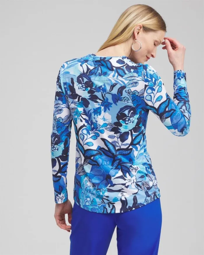 Chico039s Tops Zenergyu00AE UPF Floral Sun Tee Intense Azure 8211 Clothing