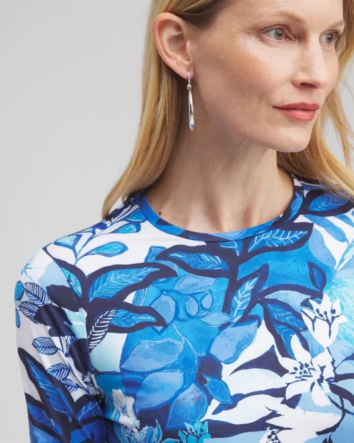 Chico039s Tops Zenergyu00AE UPF Floral Sun Tee Intense Azure 8211 Clothing