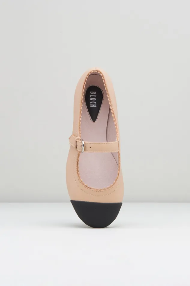 Children Girls Cassiopeia Ballet Flats Capuccino Black Leather Ballet Flats Bloch