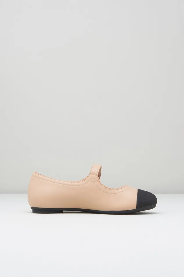 Children Girls Cassiopeia Ballet Flats Capuccino Black Leather Ballet Flats Bloch