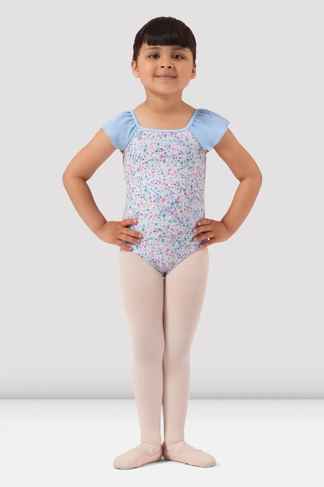 Children Girls Mirella Ditsy Floral Frill Sleeve Leotard Baby Blue Leotards Bloch