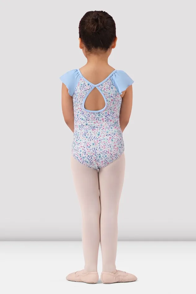Children Girls Mirella Ditsy Floral Frill Sleeve Leotard Baby Blue Leotards Bloch