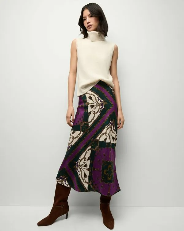 Clover StretchSilk Skirt Pine Multi Women Veronica Beard Skirts and Shorts