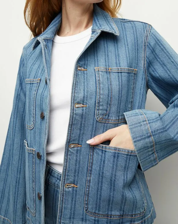 Dahl Striped Denim Chore Jacket Sapphire Stripe Women Veronica Beard Jackets and Outerwear Dahl Striped Denim Chore Jacket Sapphire Stripe Women Veronica Beard Jackets and Outerwear