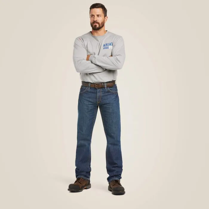 Denim Men Ariat FR M5 Straight Basic Stackable Straight Leg Jean Clay Denim Men Ariat FR M5 Straight Basic Stackable Straight Leg Jean Clay