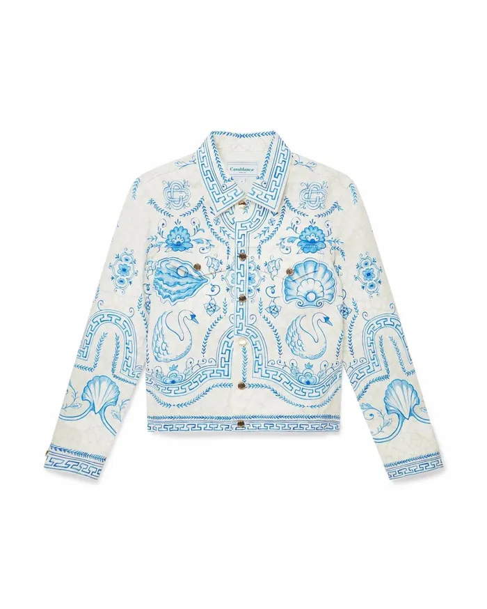 Denim Men Casablanca Paris Plat A Dessert Blanc Classic Denim Jacket