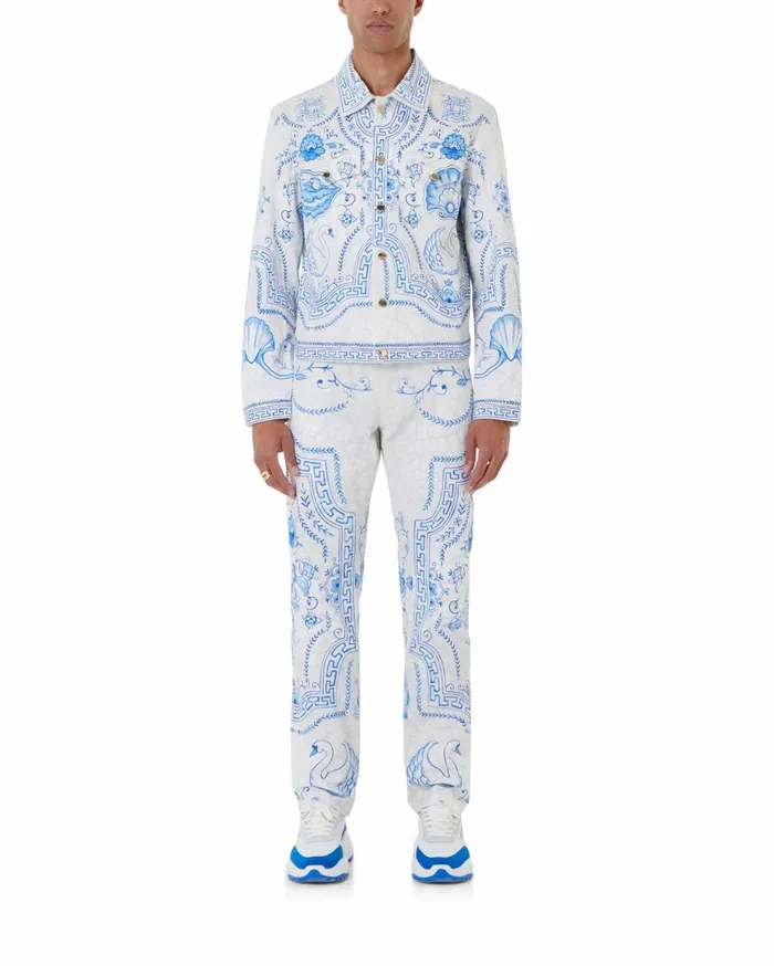 Denim Men Casablanca Paris Plat A Dessert Blanc Classic Denim Jacket