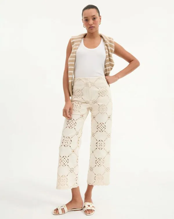 Dova Eyelet Pant Ecru Women Veronica Beard Pants