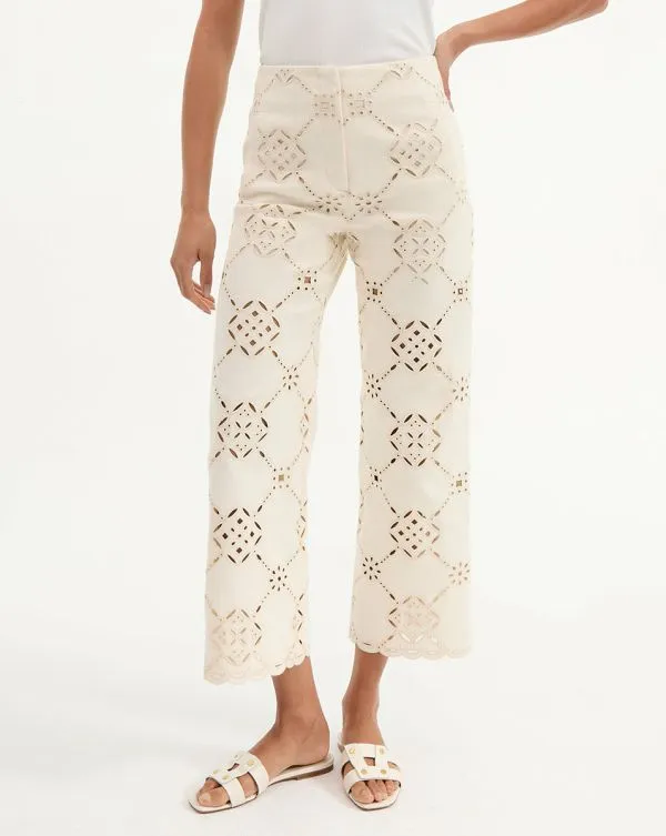 Dova Eyelet Pant Ecru Women Veronica Beard Pants Dova Eyelet Pant Ecru Women Veronica Beard Pants