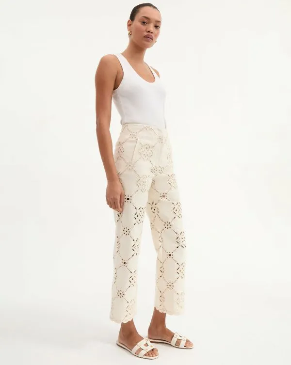 Dova Eyelet Pant Ecru Women Veronica Beard Pants Dova Eyelet Pant Ecru Women Veronica Beard Pants