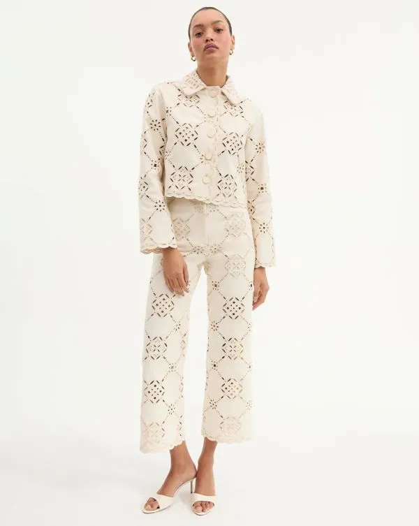 Dova Eyelet Pant Ecru Women Veronica Beard Pants Dova Eyelet Pant Ecru Women Veronica Beard Pants