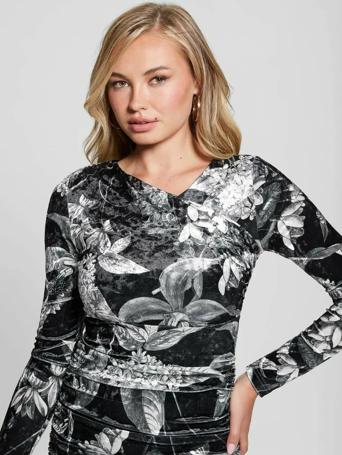 Dresses and Jumpsuits GUESS Women Eco Tess Velvet Dress Phantom Flora Print Black Dresses and Jumpsuits GUESS Women Eco Tess Velvet Dress Phantom Flora Print Black
