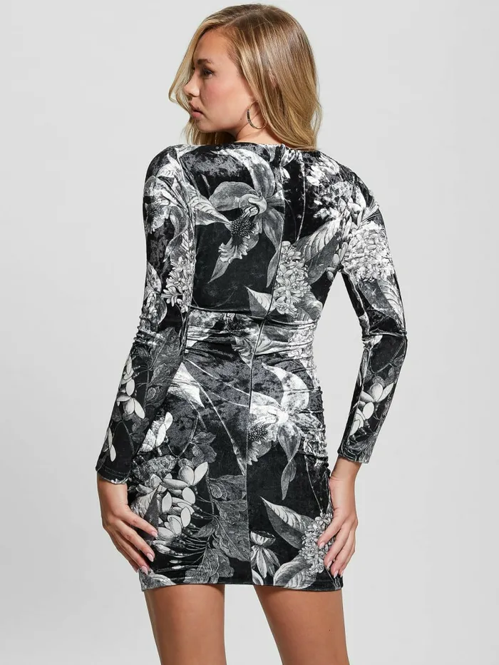 Dresses and Jumpsuits GUESS Women Eco Tess Velvet Dress Phantom Flora Print Black Dresses and Jumpsuits GUESS Women Eco Tess Velvet Dress Phantom Flora Print Black