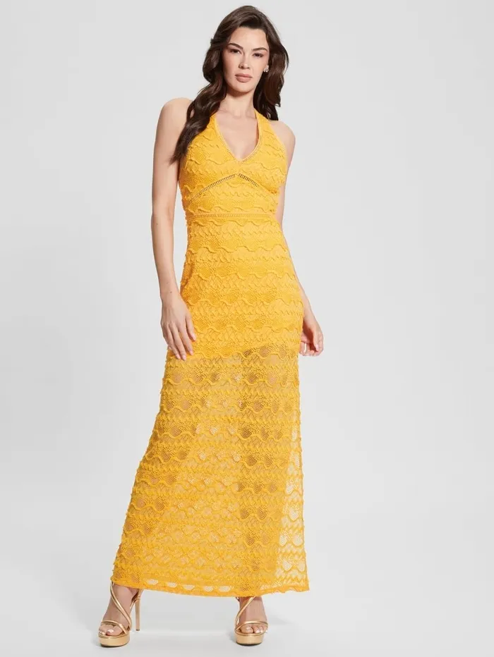 Dresses and Jumpsuits Women GUESS Liza Lace Maxi Dress Laguna Yellow