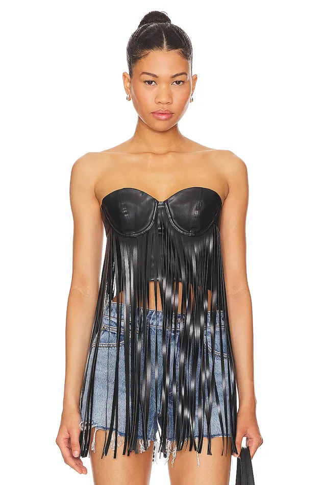 Dutton Faux Leather Top Black Women Lovers and Friends Tops