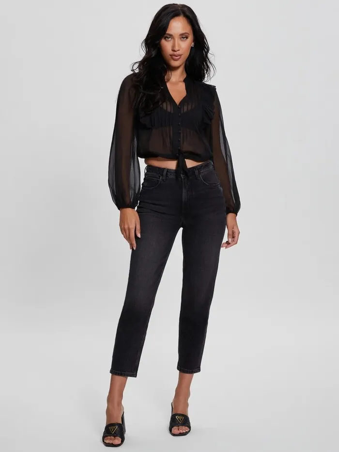 Eco Dionne Chiffon TieFront Top Black Women Tops GUESS Eco Dionne Chiffon TieFront Top Black Women Tops GUESS