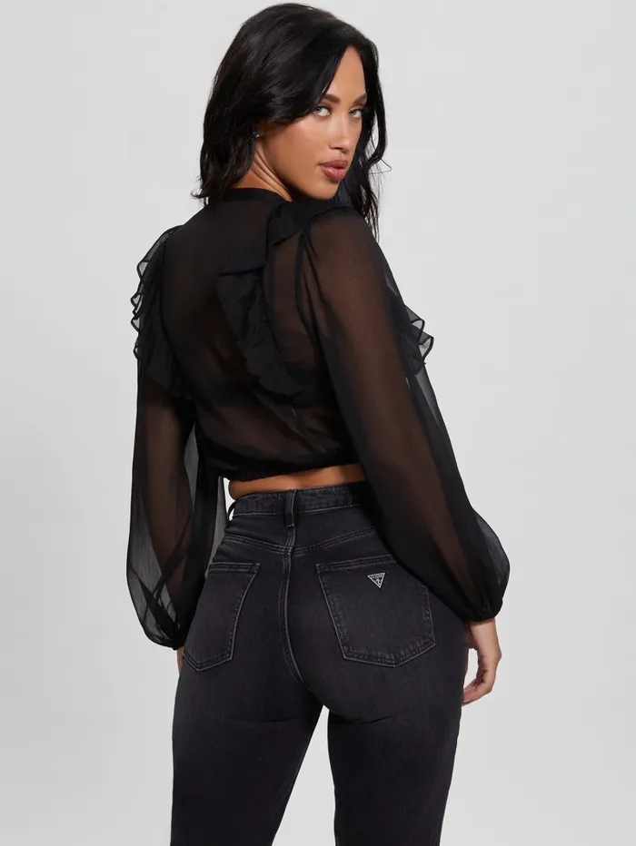 Eco Dionne Chiffon TieFront Top Black Women Tops GUESS Eco Dionne Chiffon TieFront Top Black Women Tops GUESS