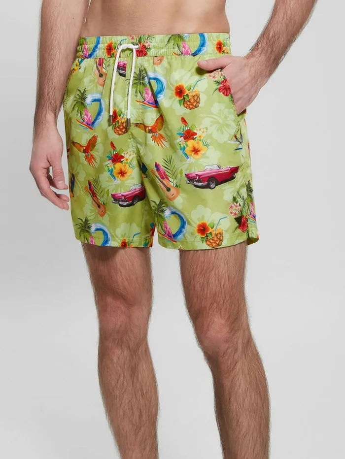 Eco Hawaii Woven Swim Trunks Hawaii Print Men Pants and Shorts GUESS
