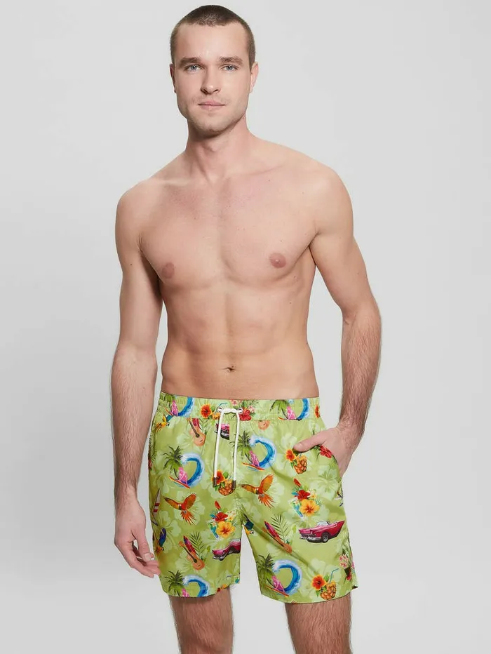Eco Hawaii Woven Swim Trunks Hawaii Print Men Pants and Shorts GUESS
