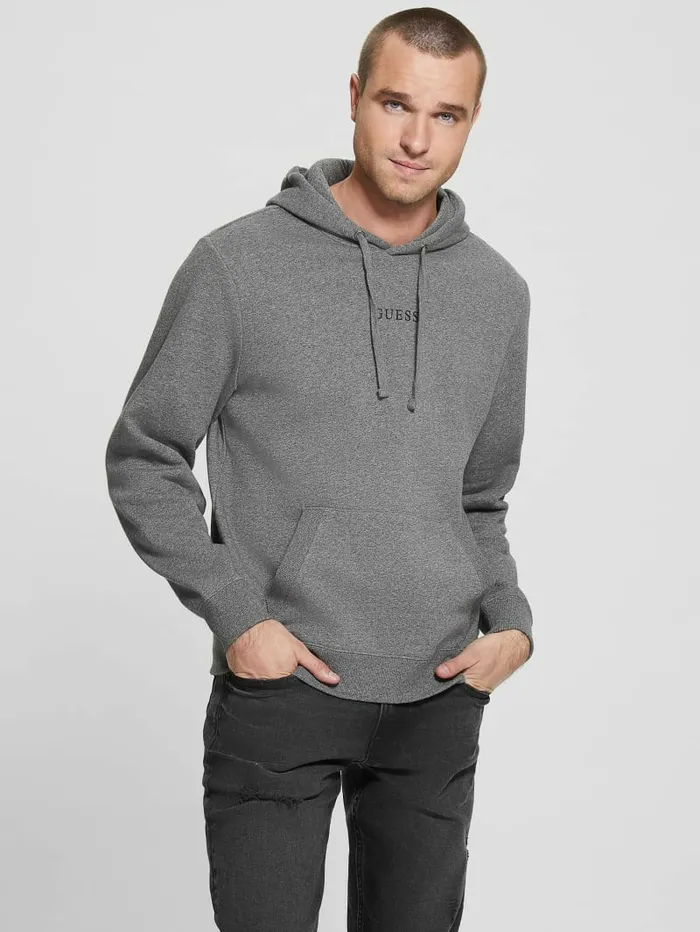Eco Roy Embroidered Logo Hoodie Midnight Dark Heather Men Hoodies and Sweaters GUESS Eco Roy Embroidered Logo Hoodie Midnight Dark Heather Men Hoodies and Sweaters GUESS