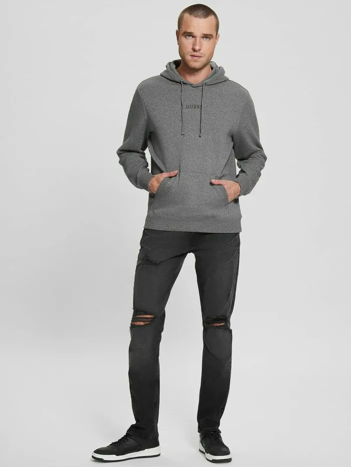 Eco Roy Embroidered Logo Hoodie Midnight Dark Heather Men Hoodies and Sweaters GUESS Eco Roy Embroidered Logo Hoodie Midnight Dark Heather Men Hoodies and Sweaters GUESS
