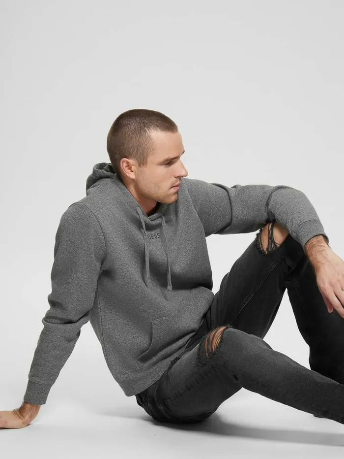 Eco Roy Embroidered Logo Hoodie Midnight Dark Heather Men Hoodies and Sweaters GUESS Eco Roy Embroidered Logo Hoodie Midnight Dark Heather Men Hoodies and Sweaters GUESS