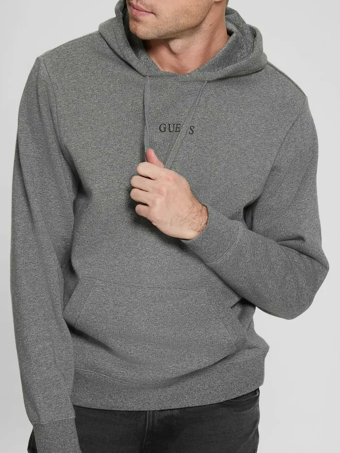 Eco Roy Embroidered Logo Hoodie Midnight Dark Heather Men Hoodies and Sweaters GUESS Eco Roy Embroidered Logo Hoodie Midnight Dark Heather Men Hoodies and Sweaters GUESS