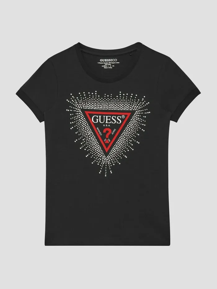 Eco Signature Rhinestone Tee Black Tops GUESS Women