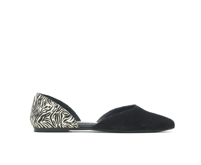 Flats and SlipOns Sadie D8217Orsay Black Suedezebra Hush Puppies Women
